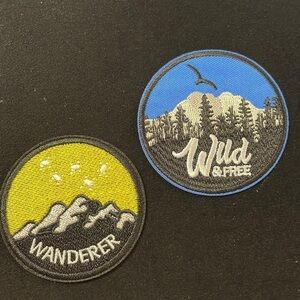 2x WILDERNESS HIKING Iron on Patches